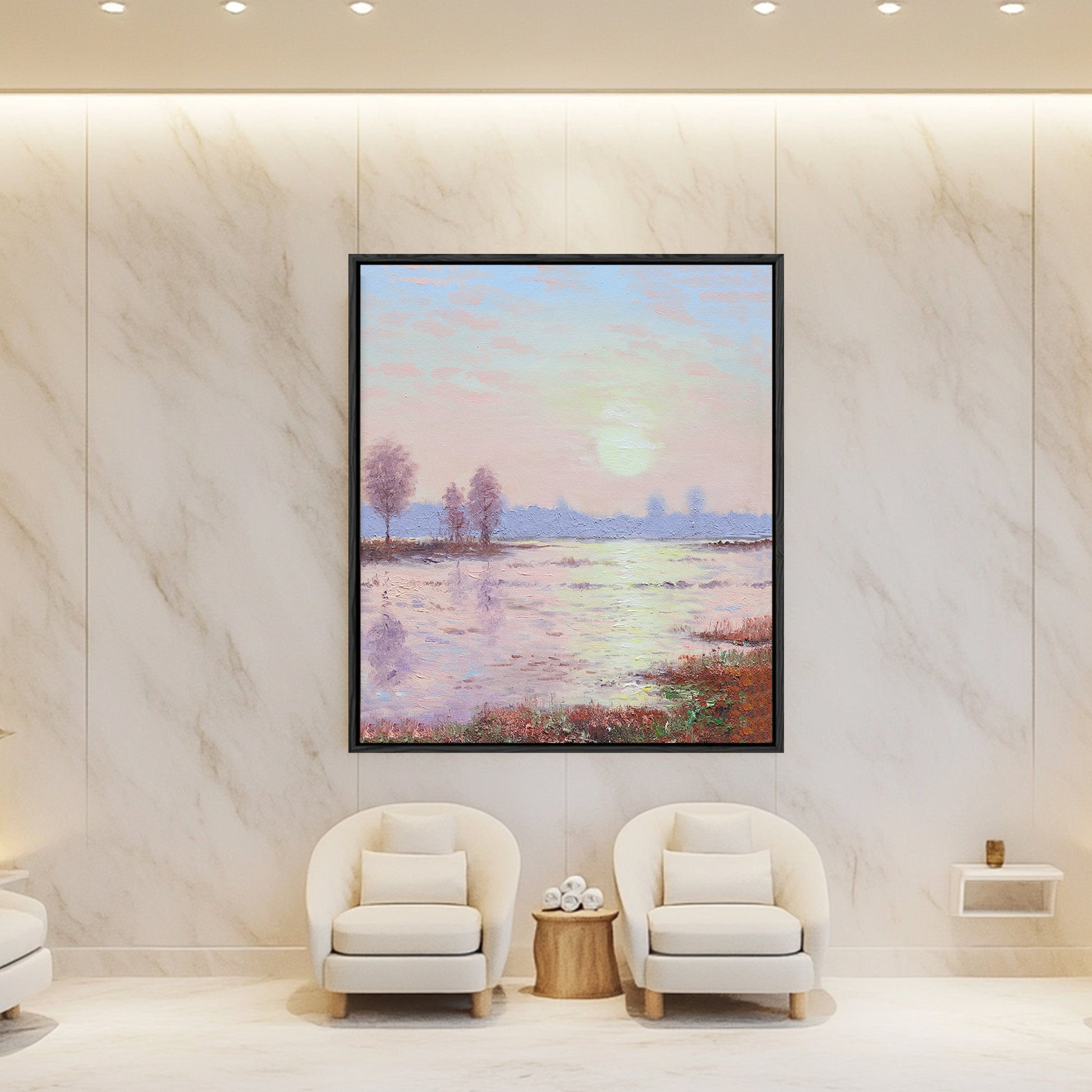 Landscape Wall Art | Pink Wall Art | Sunset Canvas Painting | Landscape Canvas Oil Painting #DF011