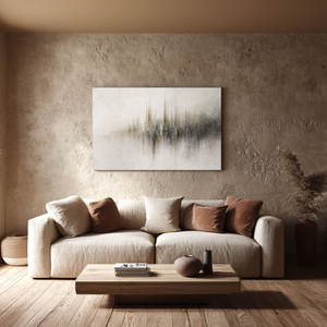 Abstract Beige Skyline Textured Canvas Painting - Hand-Painted Central Ridge Art