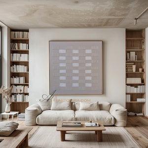 Wabi-Sabi Minimalist Textured Grid Painting | Neutral Abstract Canvas Art | Beige Geometric Wall Art | Modern Aesthetic Home Decor #WB002