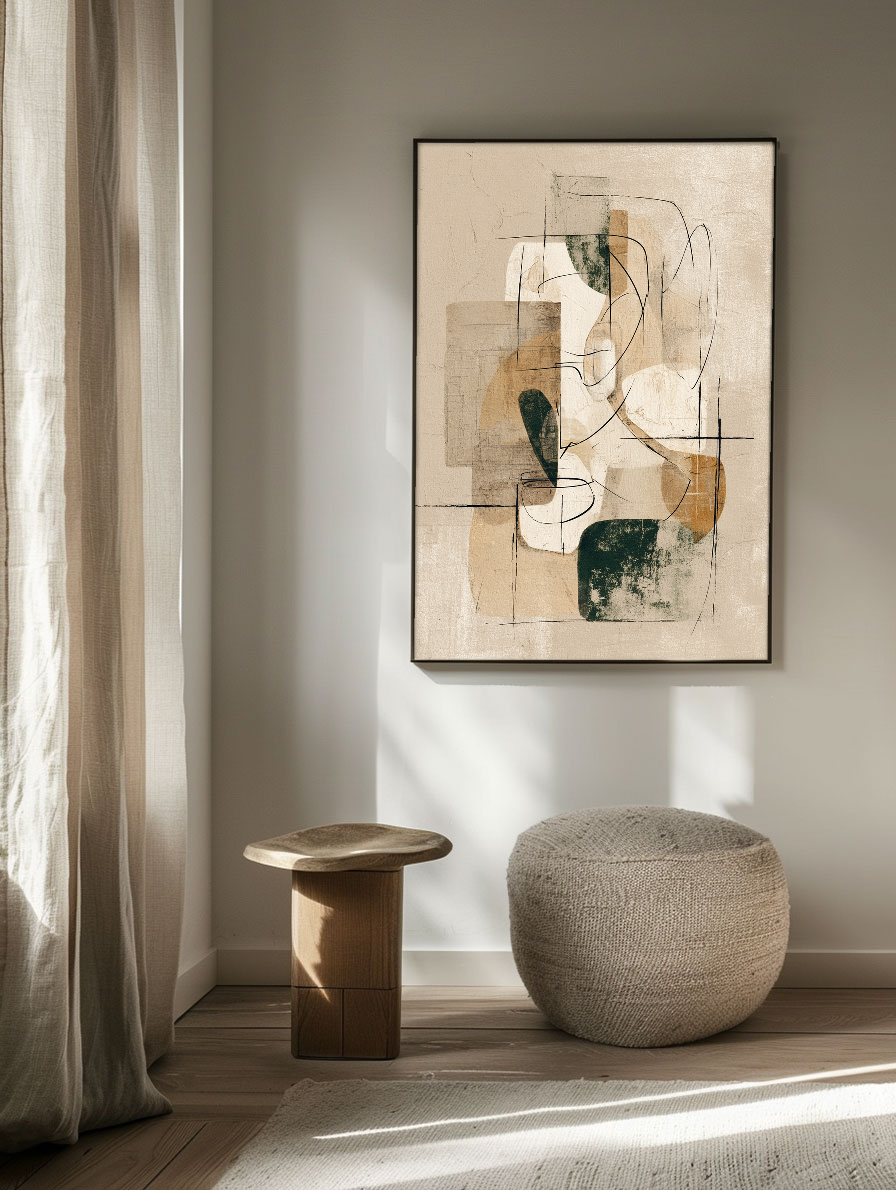 Minimalist Neutral Abstract Beige White Brown Geometric Textured Canvas Wall Art for Modern Home Living Room Bedroom Office Hallway Dining Room Decor