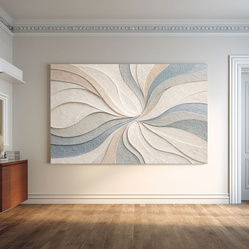 Abstract Blue Beige White Light Grey Textured Swirling Curved Lines Framed Canvas Wall Art - Modern Minimalist Neutral Decor for Living Room Bedroom Office Dining Room Hallway, 200-255 chars placeholder ends