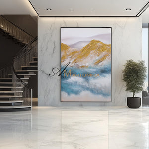 Blue And Gold Wall Art | Abstract Painting Mountains | Abstract Landscape Art | Large Wall Art #DF001