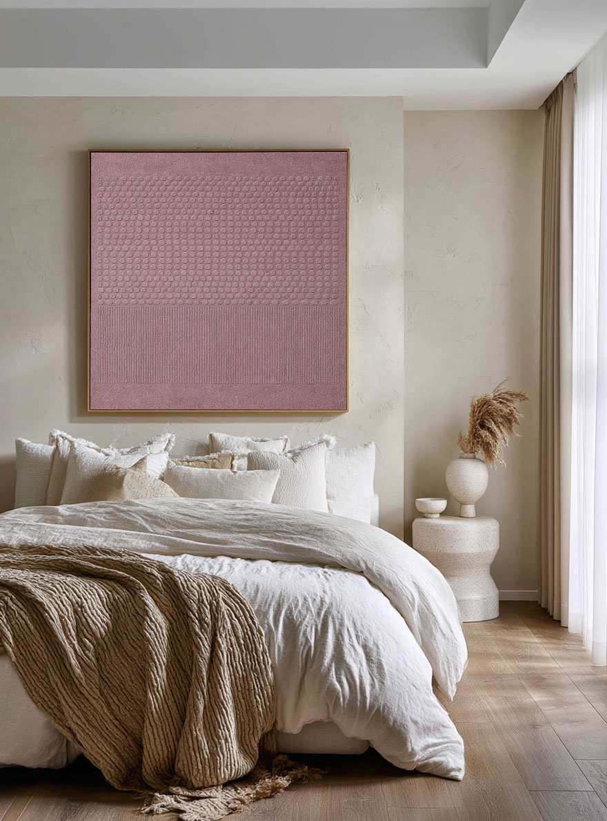 Muted Pink Textured Abstract Wall Art with Geometric Dots and Lines Minimalist Modern Framed Artwork for Contemporary Living Room Bedroom Dining Room Office Hallway Decor