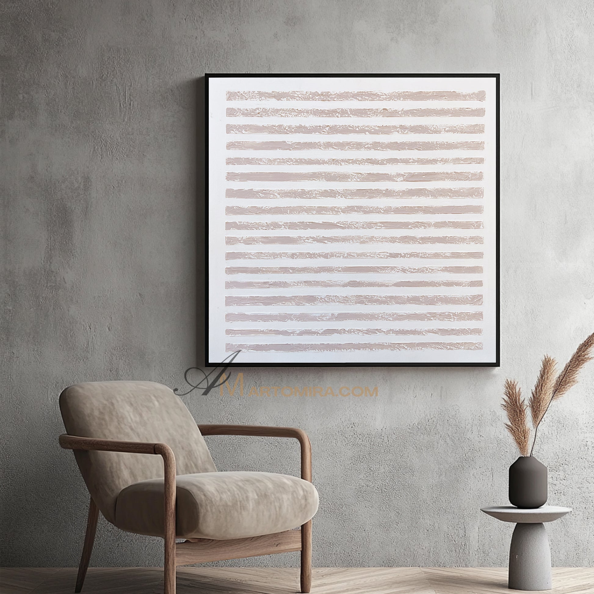 Wabi-Sabi Minimalist Neutral Abstract Art | Textured Line Painting on Canvas | Beige Modern Wall Art | Minimal Aesthetic Home Decor #WB001