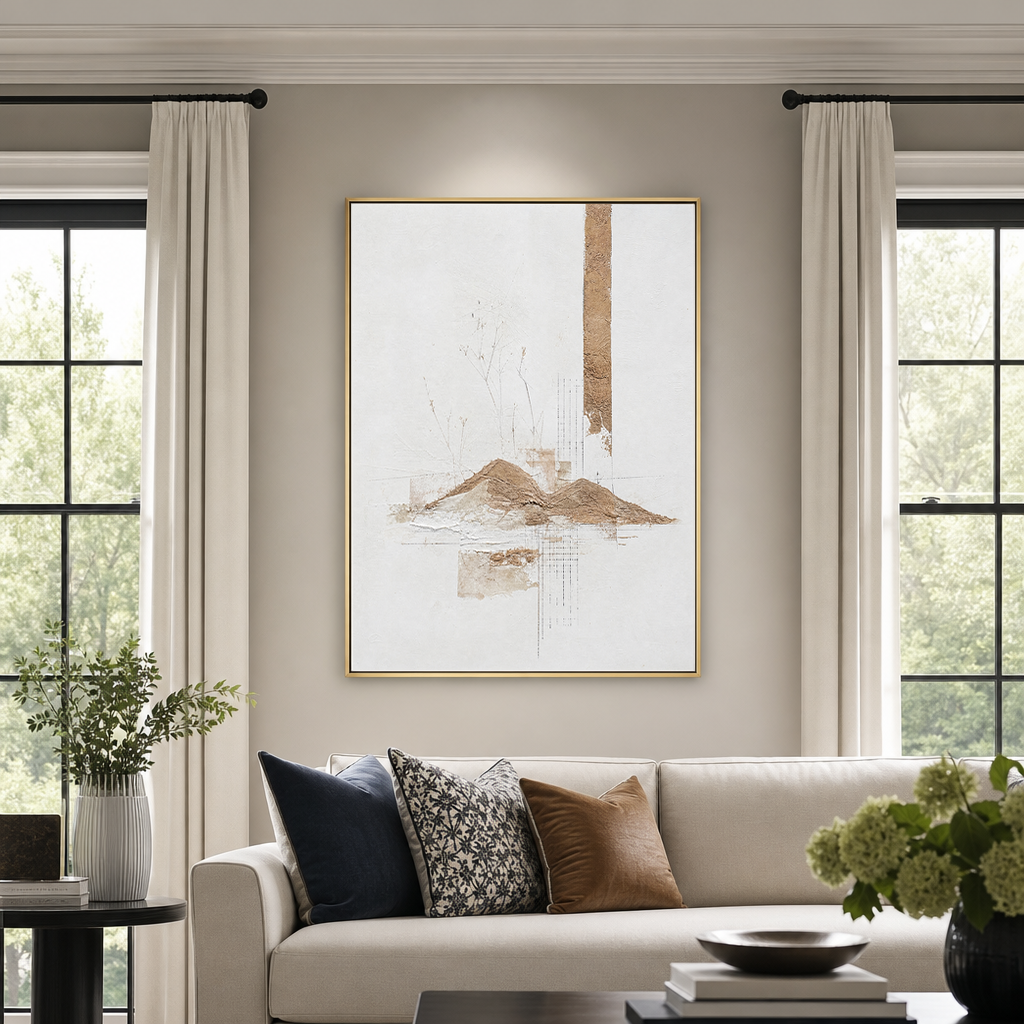 Abstract Minimalist Wabi Sabi Neutral Landscape Plaster Texture Vertical Wall Art for Living Room Office