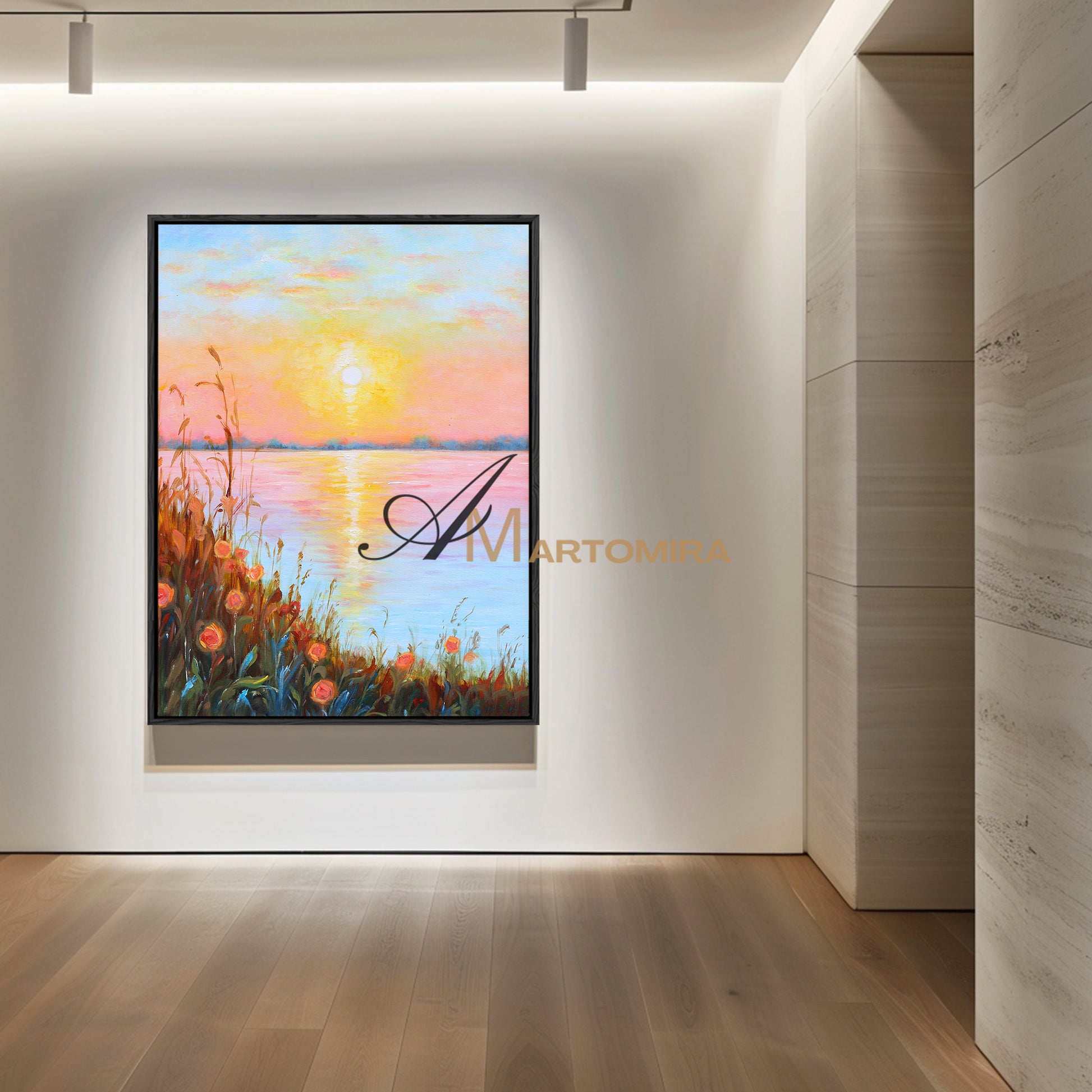 Landschaftsbild für die Wand | Seebild auf Leinwand | Sonnenuntergangsgemälde | Landschaftsgemälde auf Leinwand (Öl) #DF015