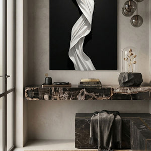Black and White Abstract 3D Twisted Wave Minimalist Modern Textured Wall Art Elegant Monochrome Decor for Contemporary Home and Office Interiors