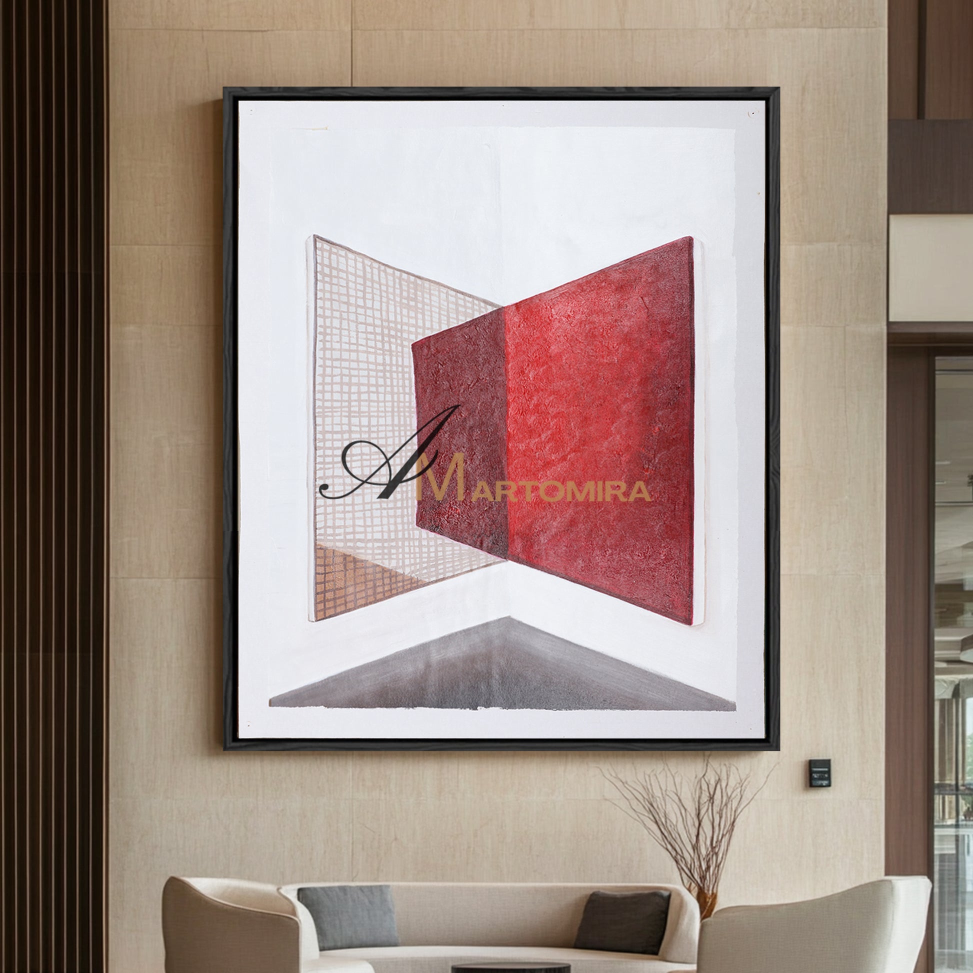 Red And White Wall Art | Abstract Geometric Art | Minimalist Abstract Art #DF017