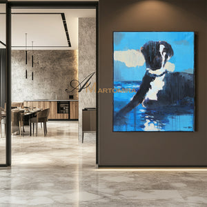 Animal Wall Art | Blue And Black Wall Art | Dog On Painting | Modern Abstract Art #DF040
