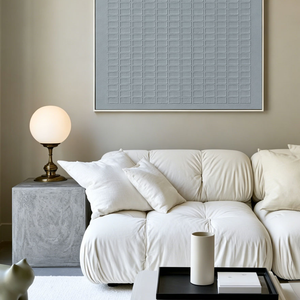 Minimalist Medium Grey Geometric Grid 3D Textured Abstract Wall Art for Living Room Office Bedroom Modern Neutral Home Decor
