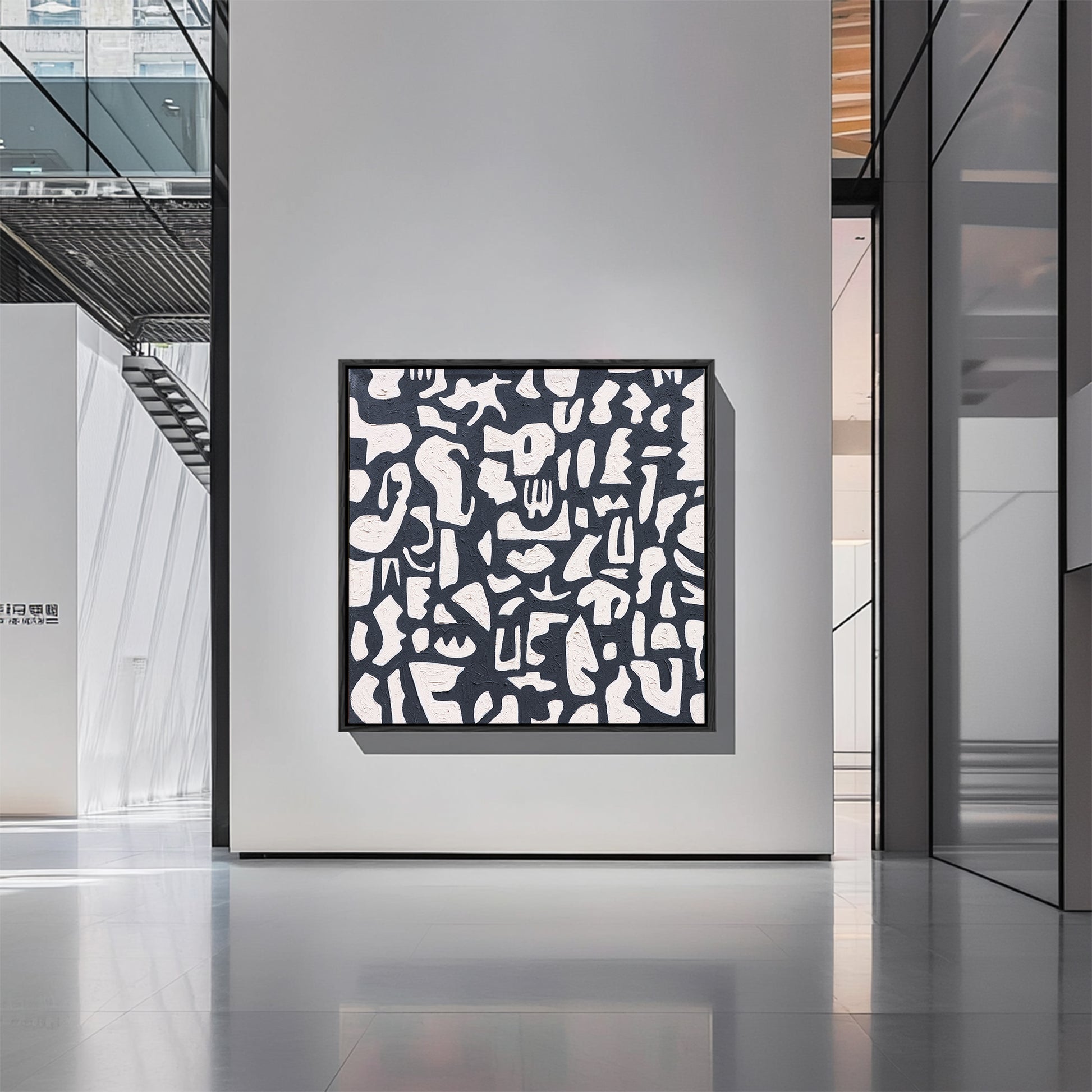 Black And White Abstract Art | Minimalist Paint | Abstract Geometric Art | Large Painting For Living Room #DF063
