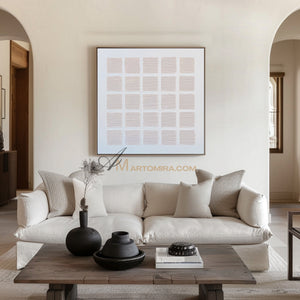 Wabi-Sabi Minimalist Light Beige Textured Grid Painting | Modern Geometric Square Canvas | Soft Abstract Wall Art | Minimal Home Decor