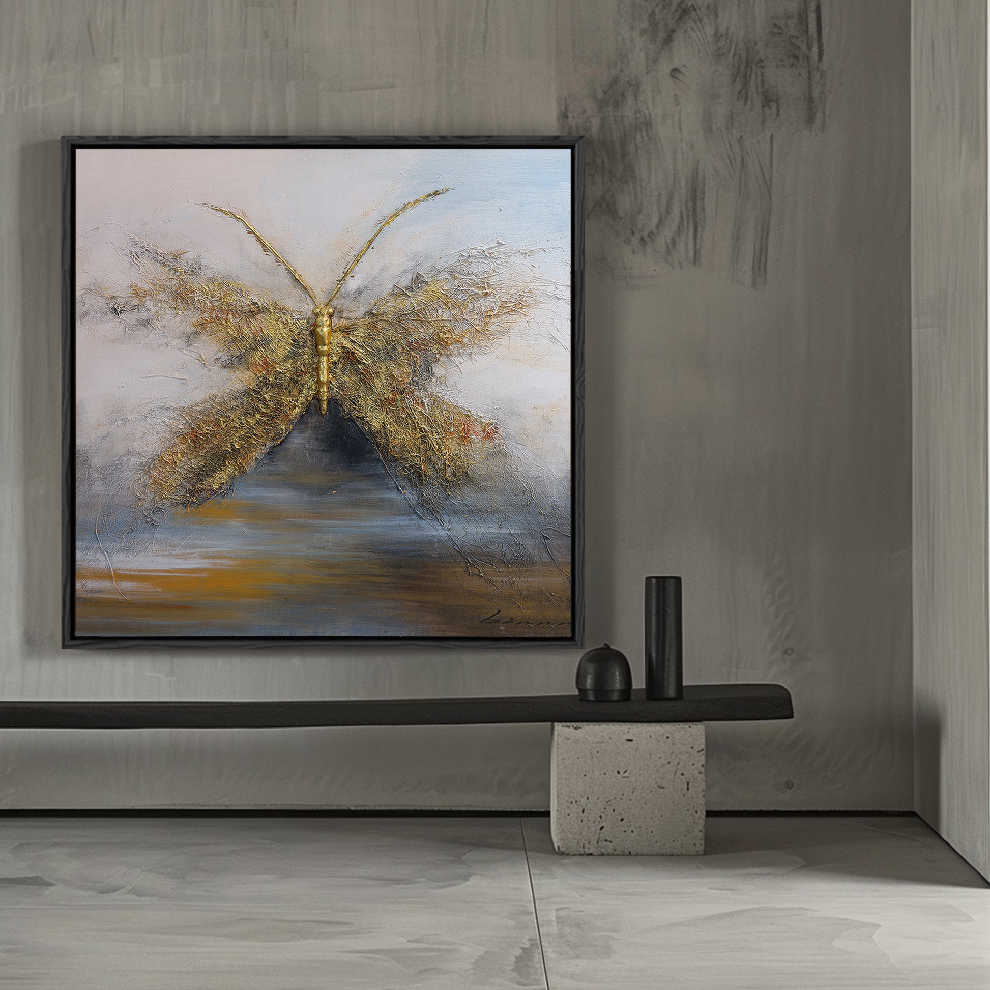 Animal Wall Art | Butterfly Painting| Textured Wall Art For Living Room | Gold Wall Art #DF056