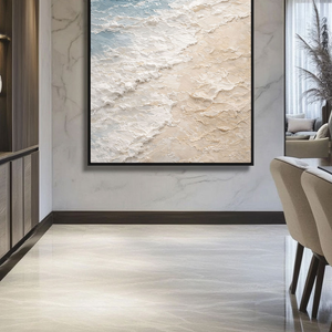 Thick Impasto Ocean and Sky Beach Textured Wall Art, Abstract Coastal Painting with Blue, White, Beige Waves, Calm Modern Framed Seascape Artwork for Living Room Bedroom Office Hallway Dining Room