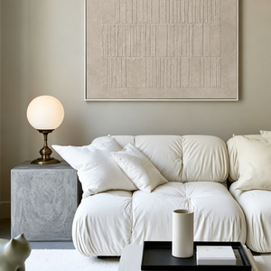 Minimalist Beige Geometric Line Textured Plaster Wall Art Abstract Neutral Tone Square Relief Artwork for Modern Living Room Bedroom Office Dining Room Hallway Wabi Sabi Inspired