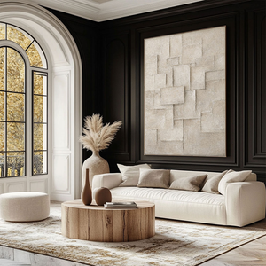 Minimalist Asymmetrical Neutral Geometric Blocks Wabi Sabi Wall Art, Beige & Light Brown Muted Tone 3D Relief Plaster Artwork, Modern Textured Abstract Decor for Contemporary Home