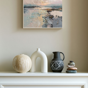 Abstract Ocean Sky Landscape Textured Wall Art, Soft Pink Beige Blue White Impasto Painting for Modern Home Decor, Calm Nature Inspired Artwork for Living Room Bedroom Office