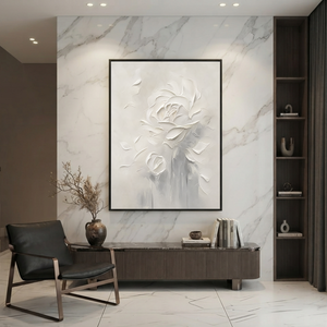 White And Soft Gray Textured Flower Vertical Acrylic-Style Wall Art for Living Room