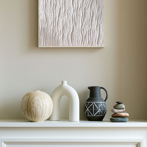 Minimalist White Organic Wavy Textured Abstract Plaster Wall Art Modern Neutral Framed Decor for Contemporary Living Room Bedroom Office Dining Room Hallway