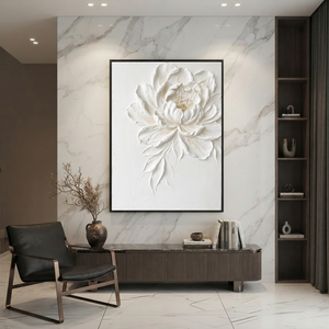 White Beige Gold Textured 3D Relief Vertical Flower Wall Art for Bedroom