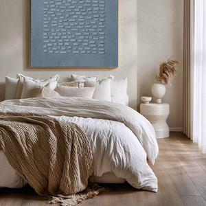 Minimalist Blue Grey 3D Textured Geometric Wall Art, Subtle Raised Block Relief Stretched Canvas Print with Black Frame, Modern Muted Neutral Home Decor for Contemporary Office, Living Room, Bedroom, Hallway & Dining Room