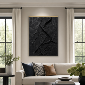Abstract Black Textured 3D Relief Vertical Wall Art for Living Room