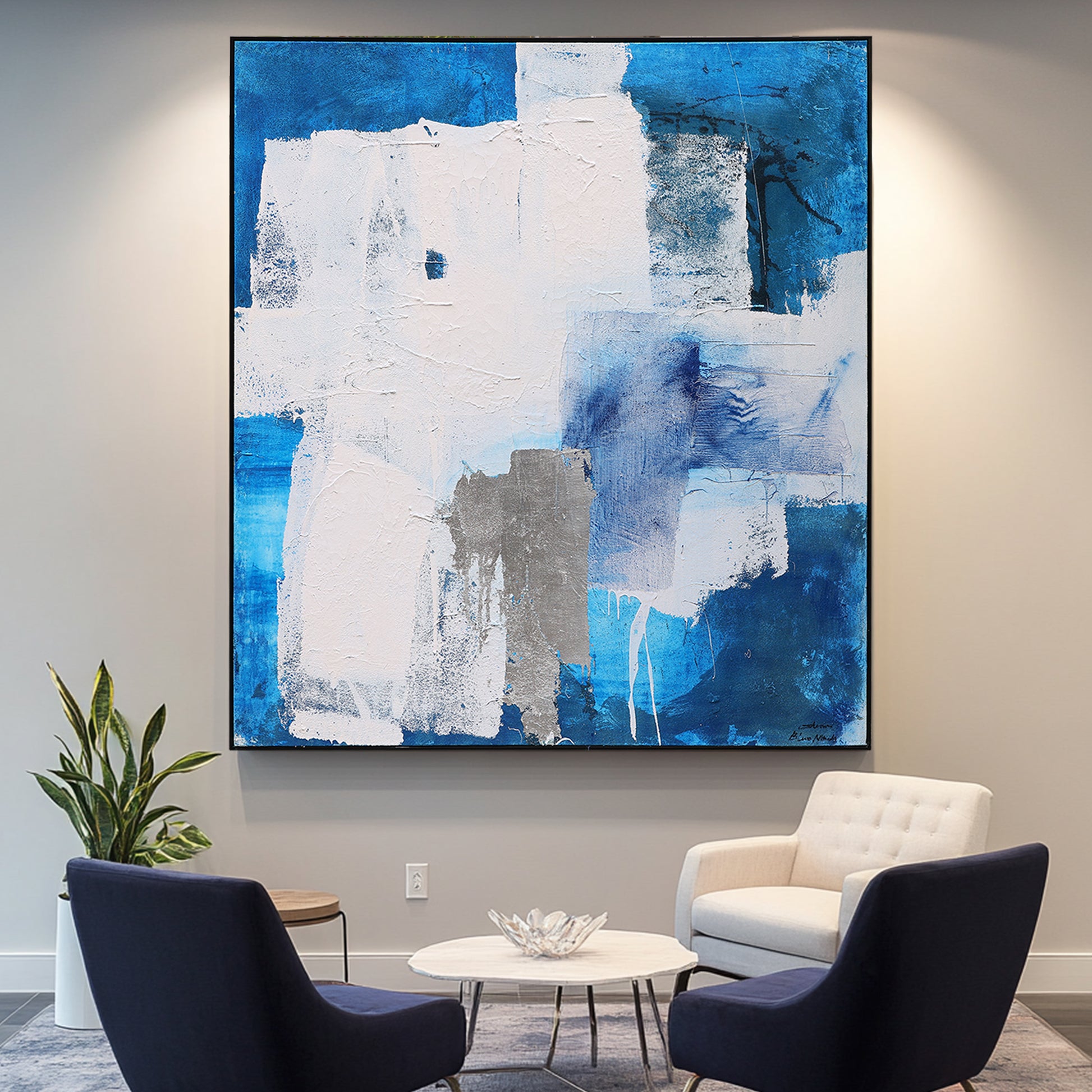 Blue And White Wall Art | Modern Abstract Oil Painting | Minimalist Abstract Art #DF025
