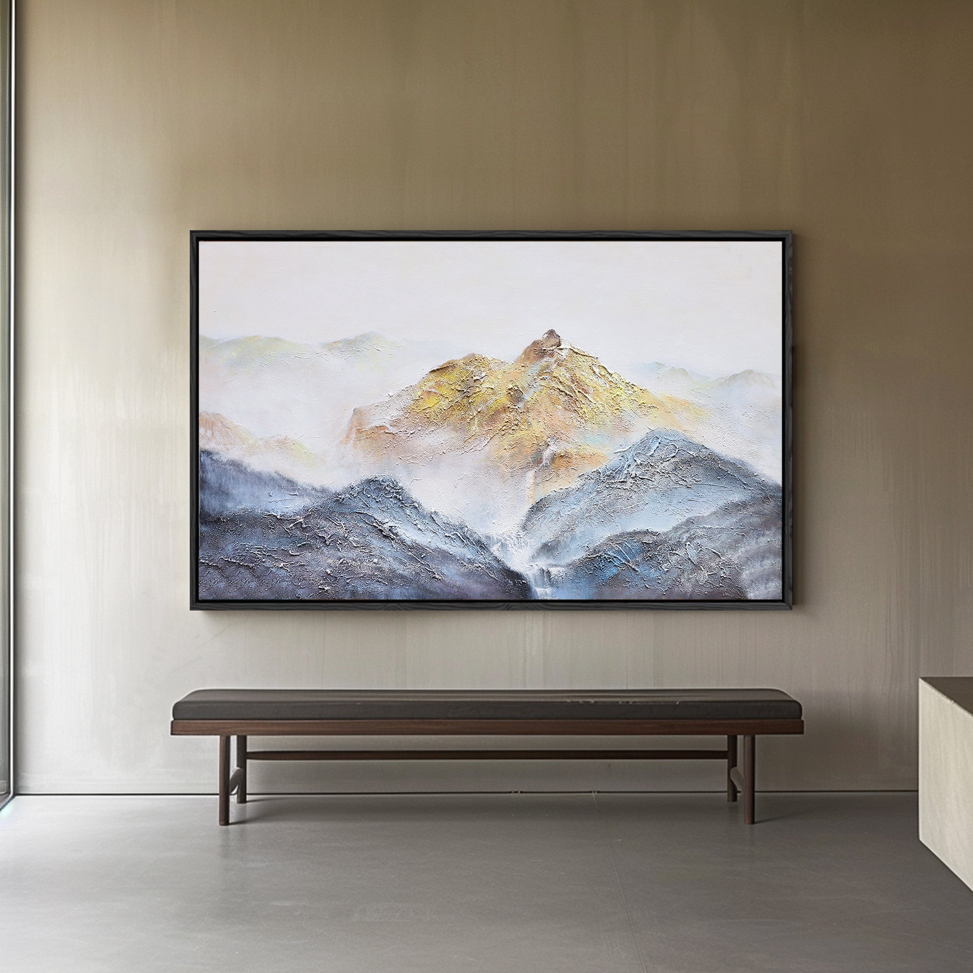 Abstract Landscape Art | Blue And Gold Wall Art | Mountains Painting | Paintings For Living Room #DF014