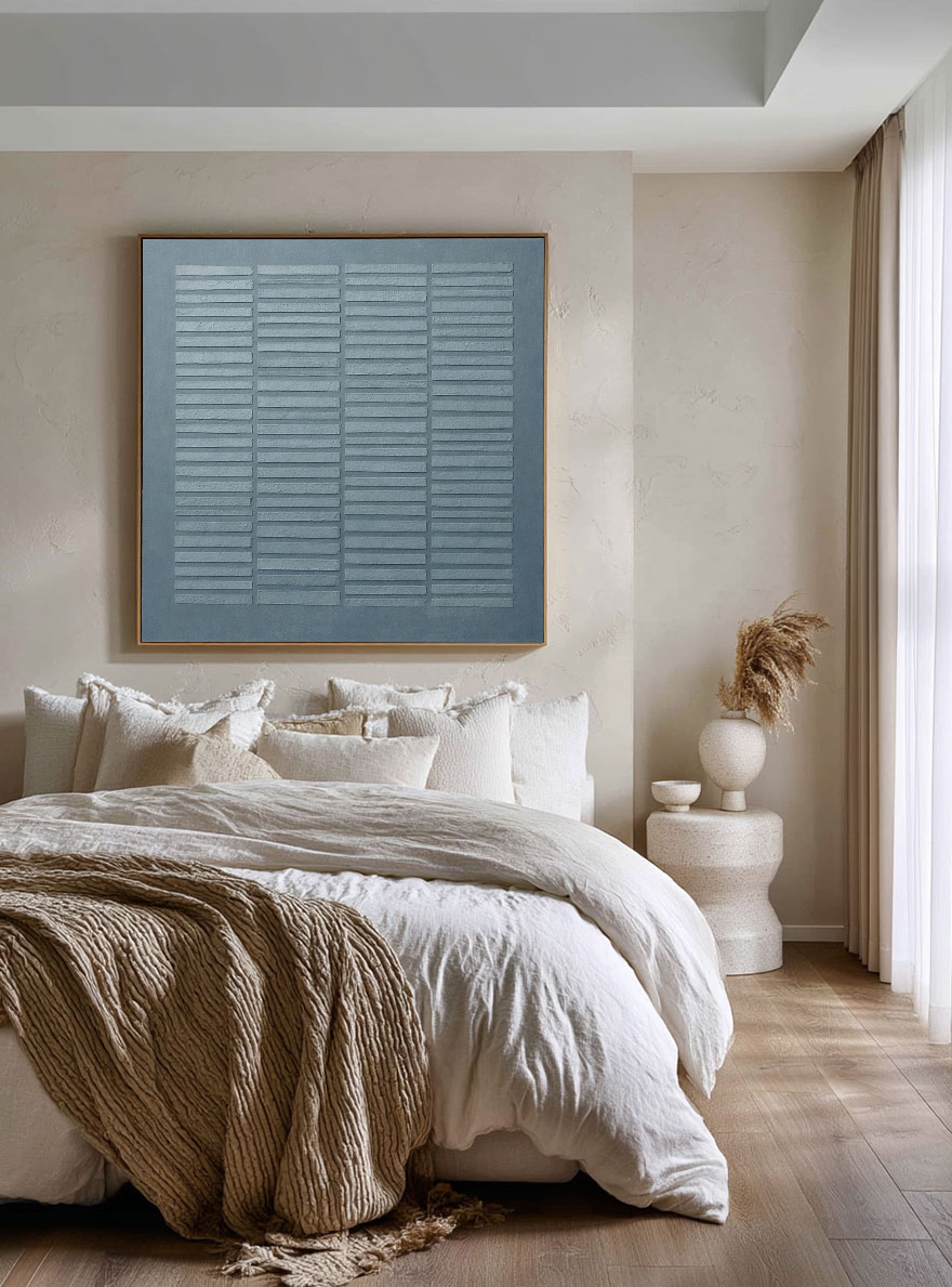 Minimalist Dark & Medium Grey Textured Abstract Square Wall Art with Subtle Repetitive Linear Grid Pattern - Neutral Modern Home Decor for Contemporary Spaces, Office & Living Areas, Understated Soft Tones, Thick Brush/Knife Texture
