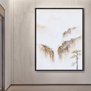 Painting Of The Mountains | Gold White Wall Art | Minimalist Abstract Art | Wabi Sabi Art #DF008
