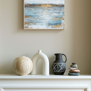 Abstract Blue and Gold Textured Ocean and Sky Canvas Wall Art Modern Minimalist Seascape Painting for Living Room Bedroom Office Dining Hallway Home Decor