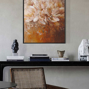 Elegant Vintage Soft Pink Beige Brown Floral Textured Wall Art, Muted Impasto Flower Bouquet Canvas Artwork for Cozy Home Decor, Perfect for Living Room Bedroom Dining Room Hallway Office