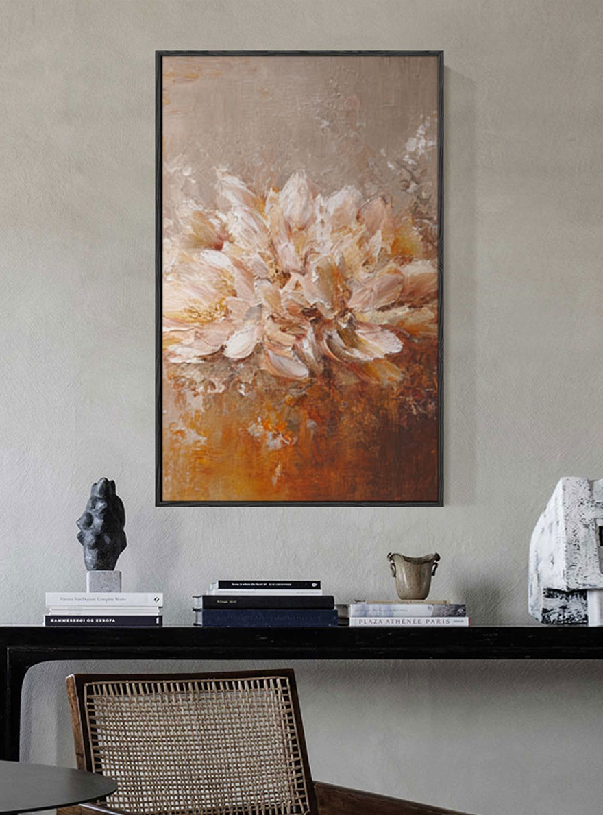 Elegant Vintage Soft Pink Beige Brown Floral Textured Wall Art, Muted Impasto Flower Bouquet Canvas Artwork for Cozy Home Decor, Perfect for Living Room Bedroom Dining Room Hallway Office