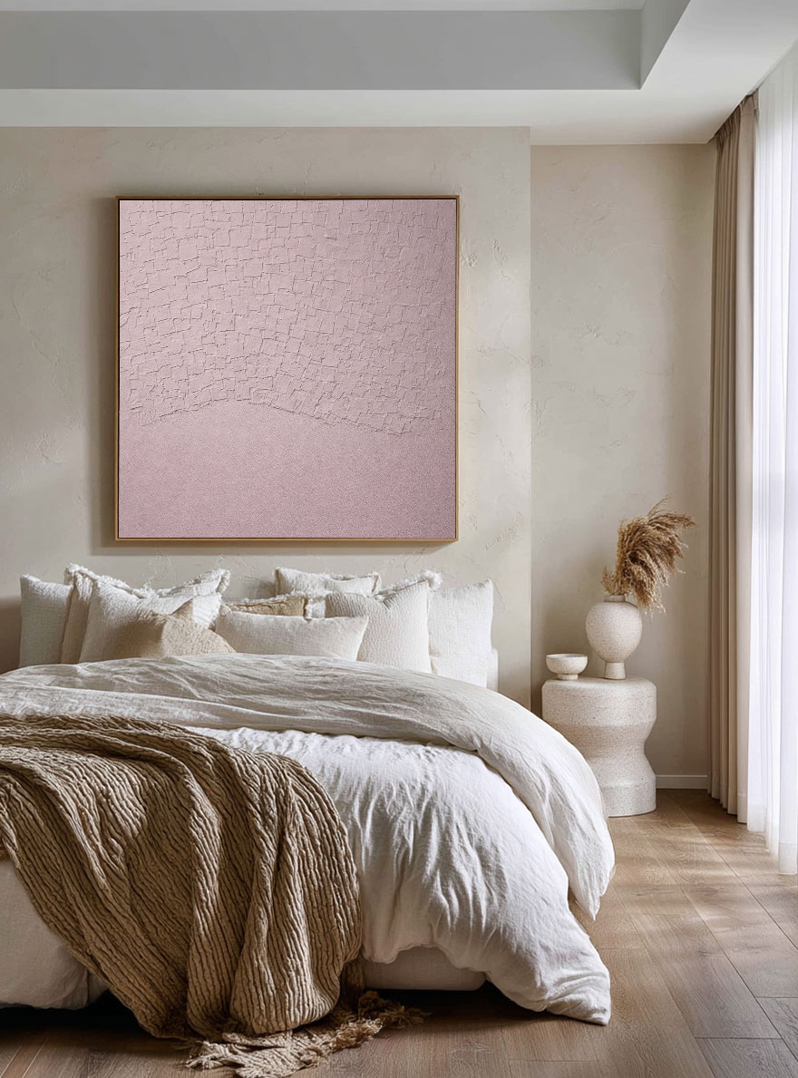 Pink Geometric Arch Plaster Relief Painting | Hand-Painted Textured Wall Art