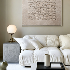 Minimalist Neutral Geometric 3D Relief Abstract Wall Art, Modern Textured Beige Light Grey Wabi Sabi Inspired Artwork for Contemporary Home Decor