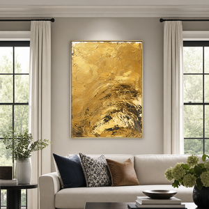 Abstract Gold and Black Textured Acrylic-Style Vertical Wall Art for Living Room