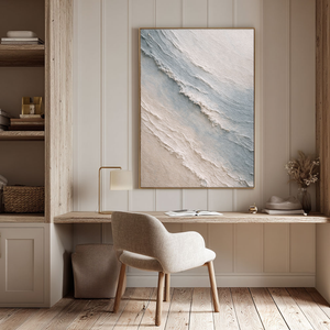 Abstract Blue Beige White Ocean Wave Textured Wall Art Minimalist Modern Frameless Canvas Painting for Living Room Bedroom Office Dining Hallway Neutral Coastal Style Wall Decor