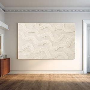 Minimalist Neutral Abstract Textured Wall Art Decor, Soft Beige White Wavy Curved Geometric Lines Plaster Artwork, Modern Boho Farmhouse Style Wall Hanging for Living Room Bedroom Dining Room Office Entryway, Large Framed Canvas Wall Painting for