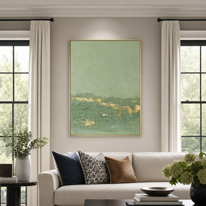 Textured Abstract Sage Green And Gold Vertical Acrylic-Style Wall Art For Living Room