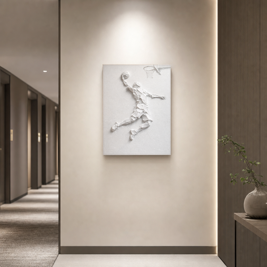 White Textured Sport 3D Relief Vertical Wall Art for Living Room or Office