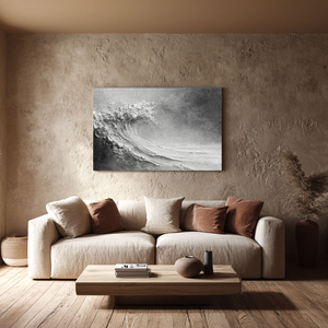 Black and White Textured Abstract Ocean Wave Impasto Wall Art Minimalist Modern Coastal Decor Frameless Option for Living Room Bedroom Office Hallway Dining Room