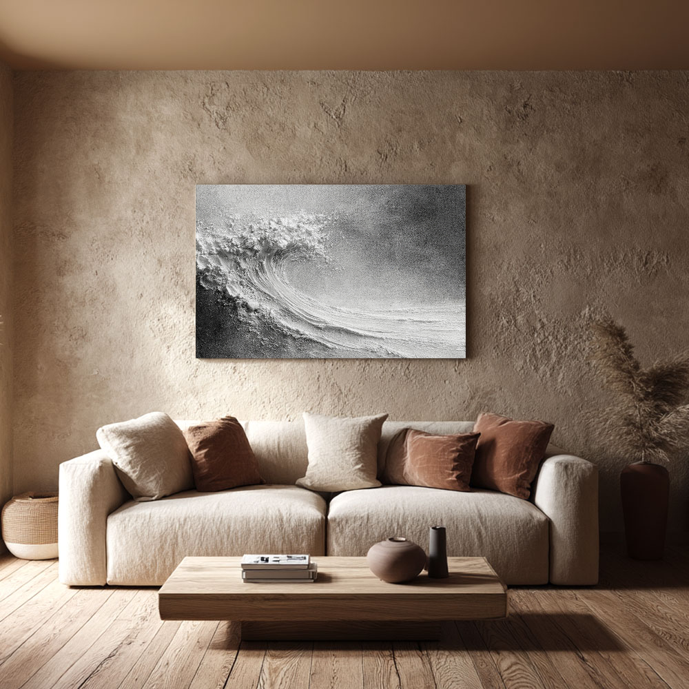 Black and White Textured Abstract Ocean Wave Impasto Wall Art Minimalist Modern Coastal Decor Frameless Option for Living Room Bedroom Office Hallway Dining Room