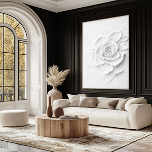 Minimalist White Textured 3D Rose Flower Impasto Wall Art Elegant Modern Neutral Decor for Living Room Bedroom Office