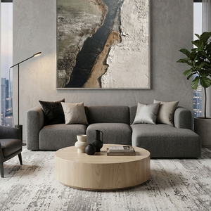 Minimalist Abstract Textured Riverbed Landscape Wabi Sabi Style Framed Canvas Wall Art, Thick Impasto Paint with Knife Marks, Neutral Tone Decor for Modern Home & Office