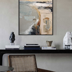 Abstract Neutral Landscape Textured Wall Art - Thick Knife Brush Stroke Minimalist Coastal Scene for Living Room Office Bedroom Dining Room Hallway
