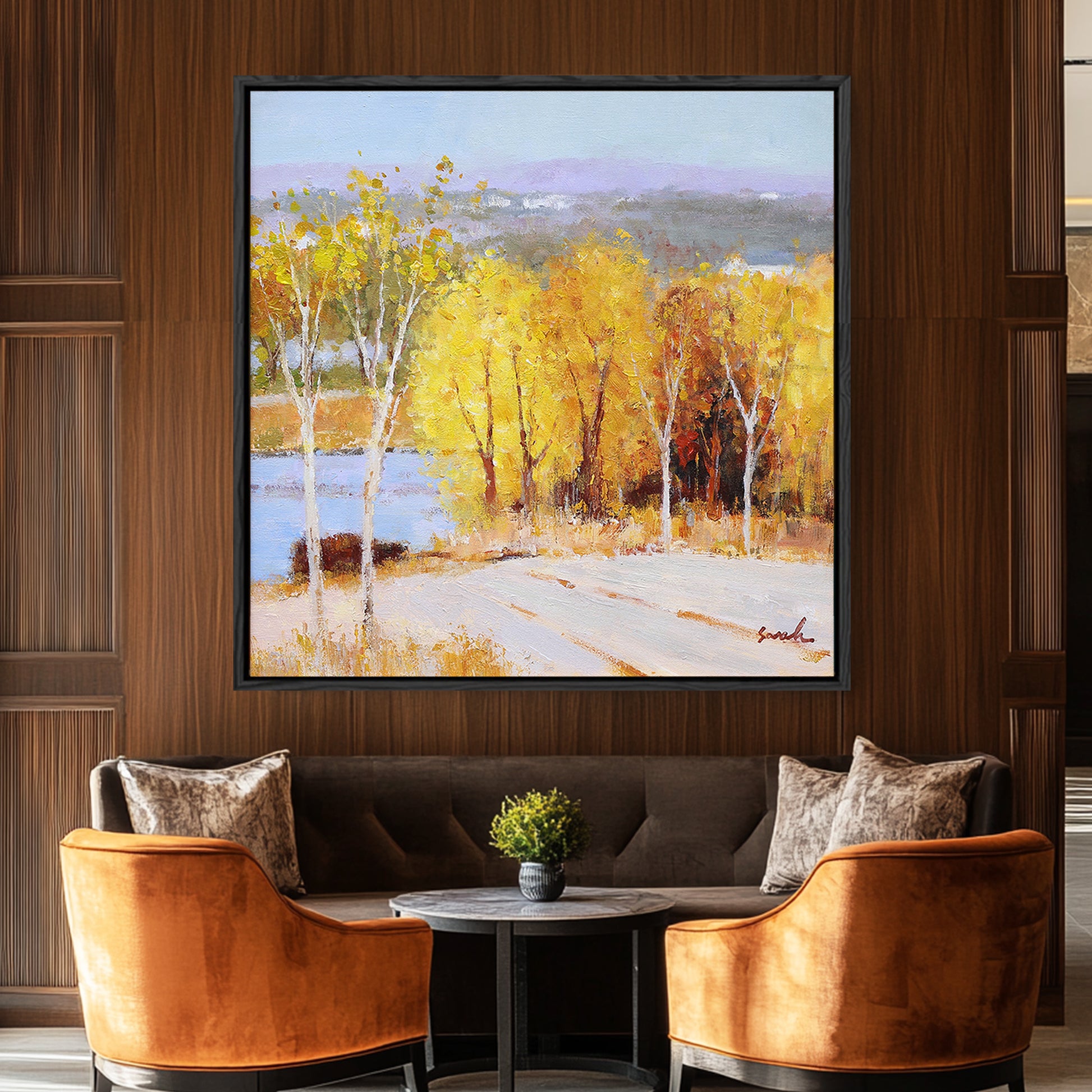 Landscape Wall Art Canvas | Autumn Painting | Tree Painting | Paintings For Living Room #DF023