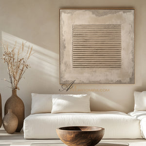 Wabi-Sabi Minimalist Beige Textured Striped Painting | Modern Geometric Line Canvas | Rustic Abstract Wall Art | Minimal Home Decor