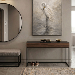 Vintage Muted White Egret Standing in Water Textured Wall Art Neutral Coastal Nature Animal Painting for Bedroom Living Room Dining Room Office Hallway