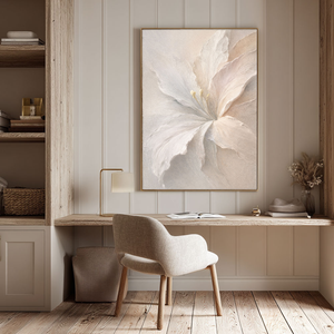 Elegant Soft White Beige Lily Flower Textured Wall Art Minimalist Botanical Decor Modern Aesthetic Artwork for Cozy Home Office Living Room Bedroom Dining Room Hallway