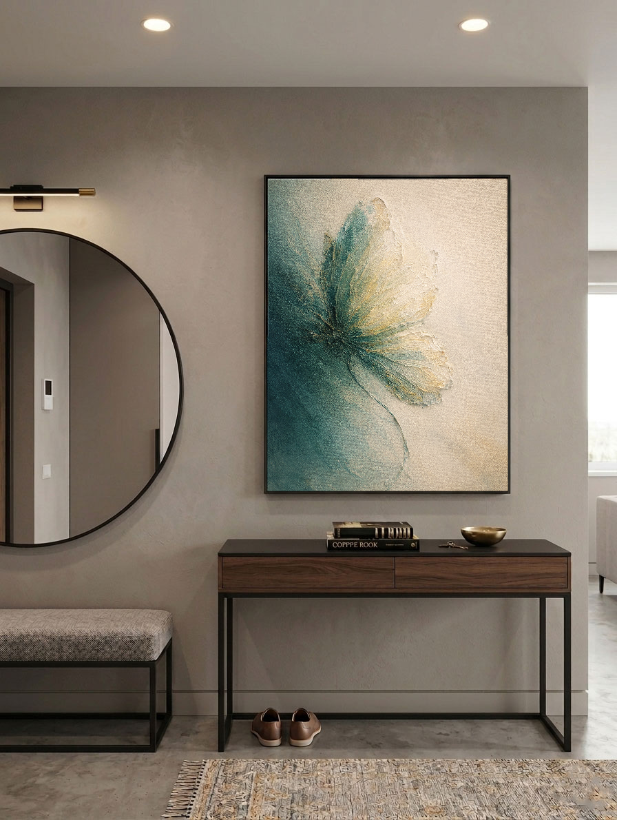 Abstract Textured Blue Beige White Flower Canvas Wall Art Modern Minimalist Textured Artwork for Living Room Bedroom Office Dining Room Hallway